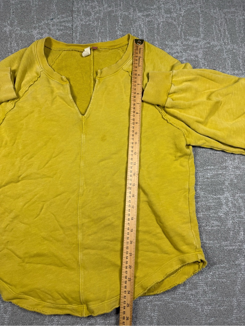 Anthropologie Pilcro Chartreuse Mustard Yellow Notch Sweatshirt size Small - Picture 5 of 7